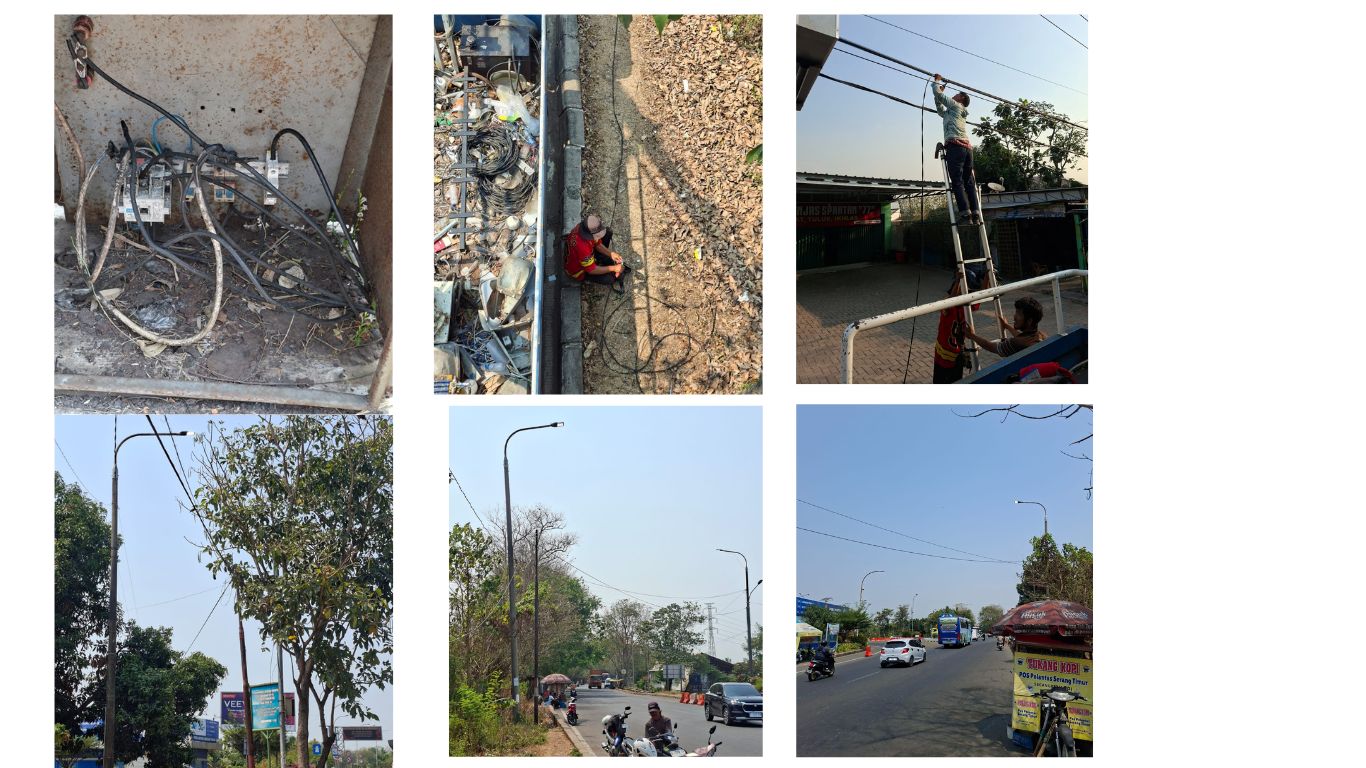 Kegiatan penerangan jalan umum(PJU)Dinas Perhubungan Kota Serang perbaikan jaringan yang putus lokasi pintu masuk tol Serang