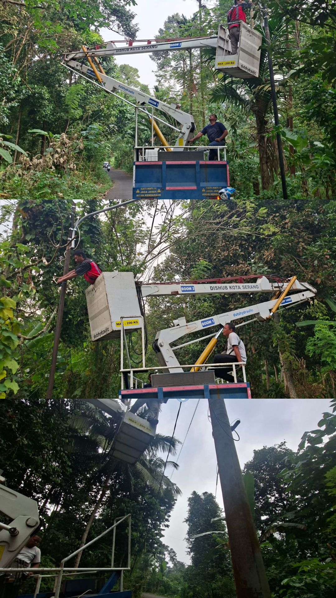 Kegiatan penerangan jalan umum(PJU)Dinas Perhubungan Kota Serang Pemasangan pju 3 titik di kp. Bojong sayar serta penarikan jaringan